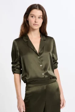 Online ETAM Camiseta de pijama de manga larga de seda CAQUI