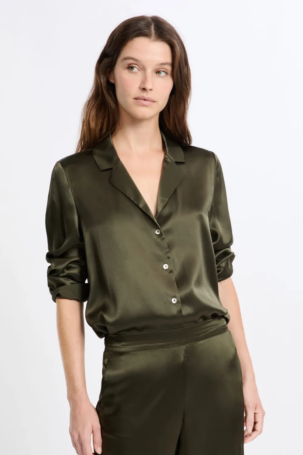Online ETAM Camiseta de pijama de manga larga de seda CAQUI