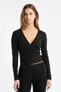 Clearance ETAM Camiseta de pijama de manga larga cruzada NEGRO