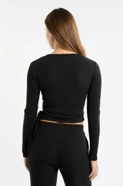 Clearance ETAM Camiseta de pijama de manga larga cruzada NEGRO