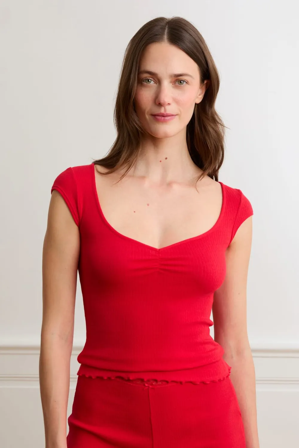 Online ETAM Camiseta de pijama de manga corta con algodón ROJO