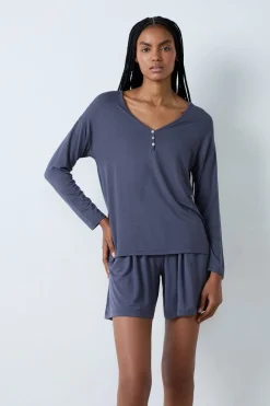ETAM Camiseta de pijama de manga larga de modal GRIS