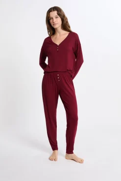 Hot ETAM Camiseta de pijama de manga larga BURDEOS GRANATE