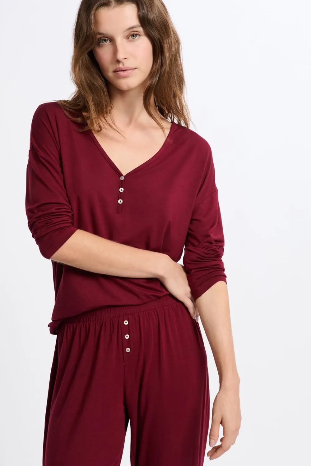 Hot ETAM Camiseta de pijama de manga larga BURDEOS GRANATE