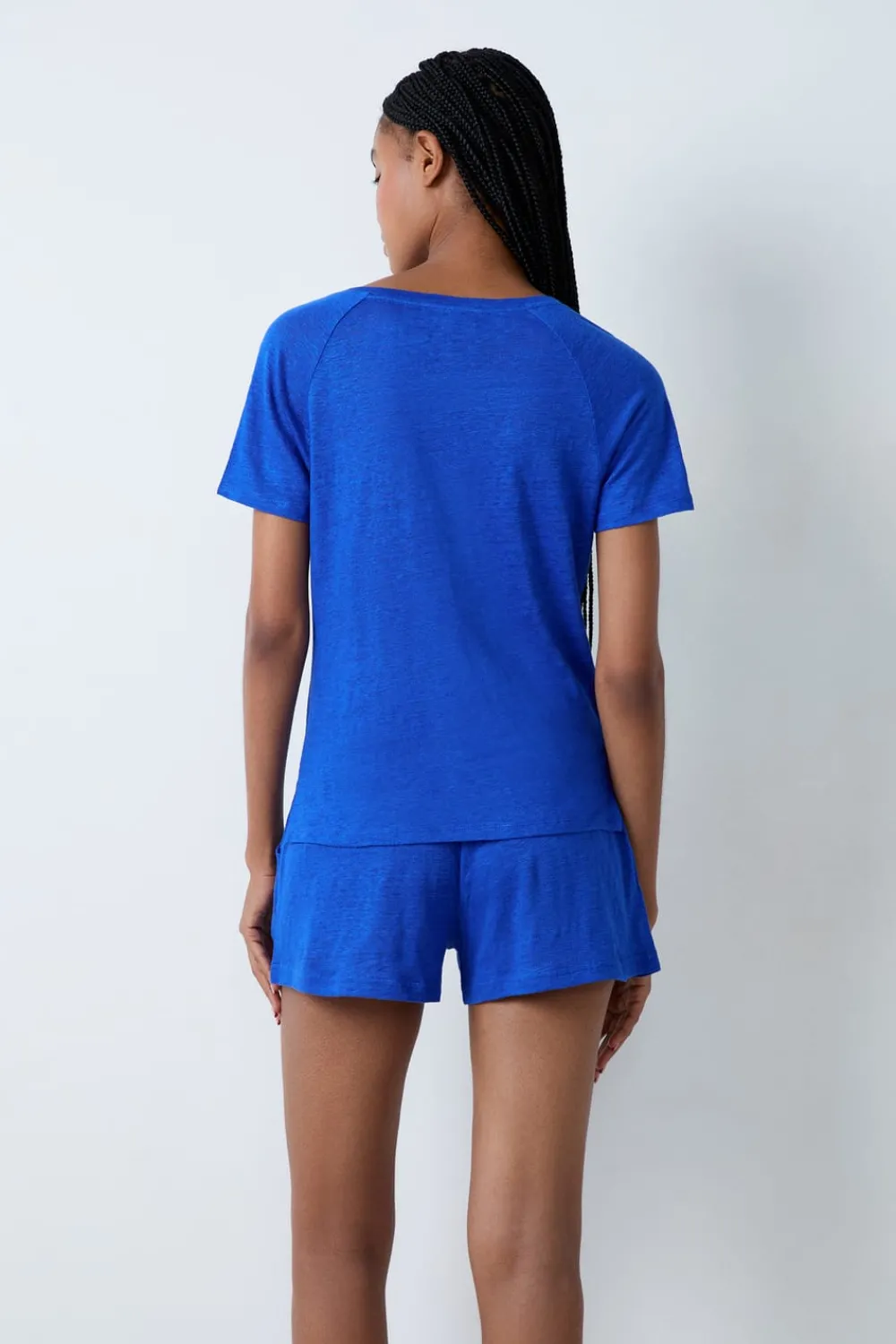 Best ETAM Camiseta de pijama de manga corta de lino AZUL REAL