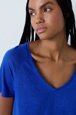 Best ETAM Camiseta de pijama de manga corta de lino AZUL REAL