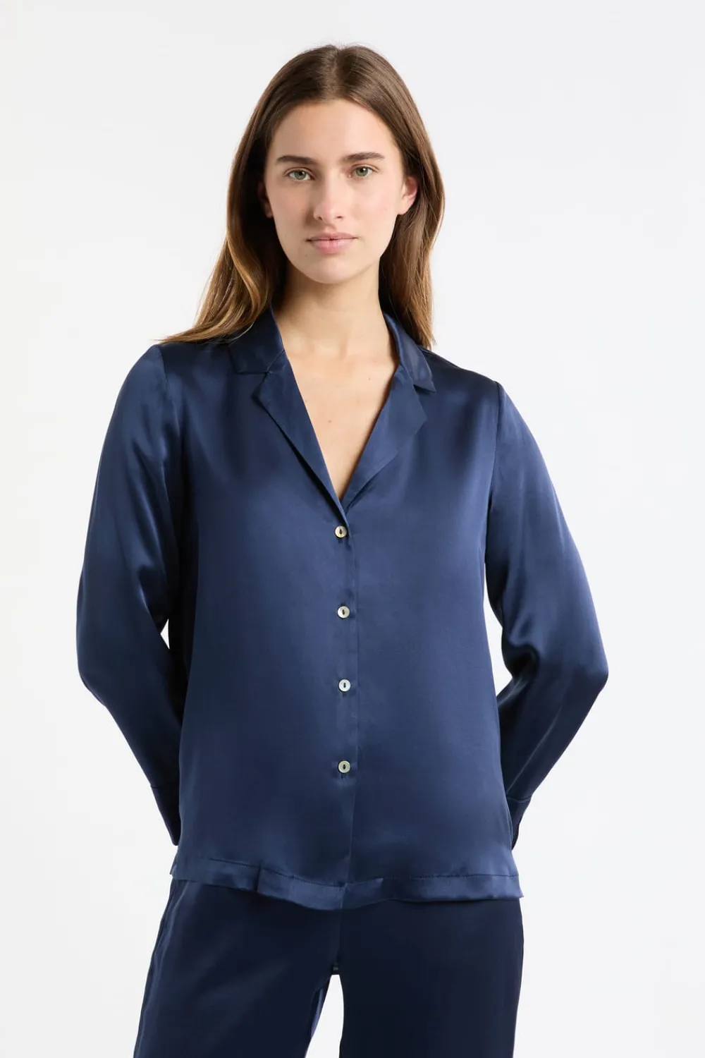 ETAM Camiseta de pijama de manga larga de seda TRANSPARENTE