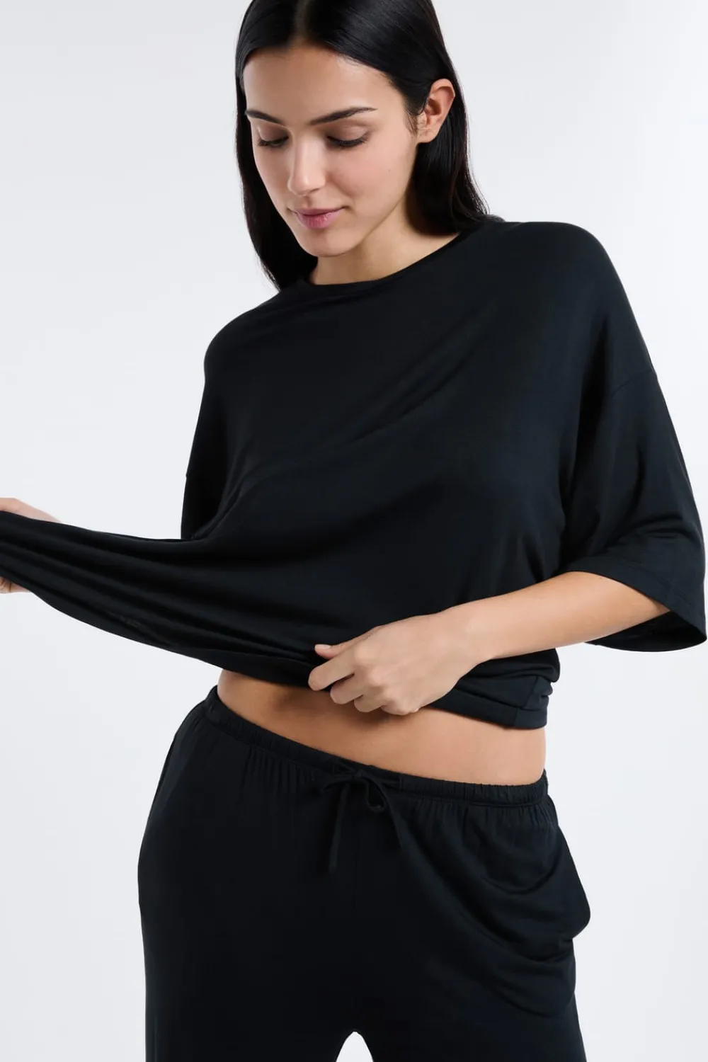 ETAM Camiseta de pijama de modal NEGRO