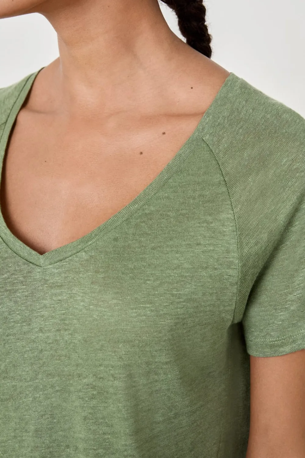 Hot ETAM Camiseta de pijama manga corta 100% lino VERDE