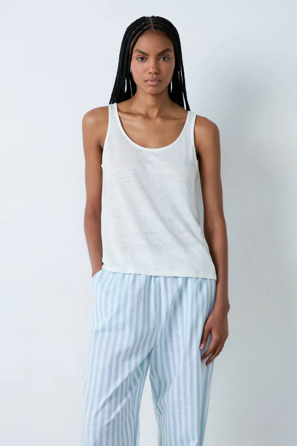 ETAM Camiseta de tirantes 100% lino CRUDO