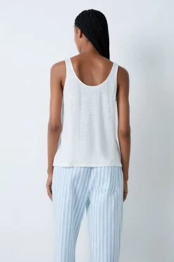 ETAM Camiseta de tirantes 100% lino CRUDO