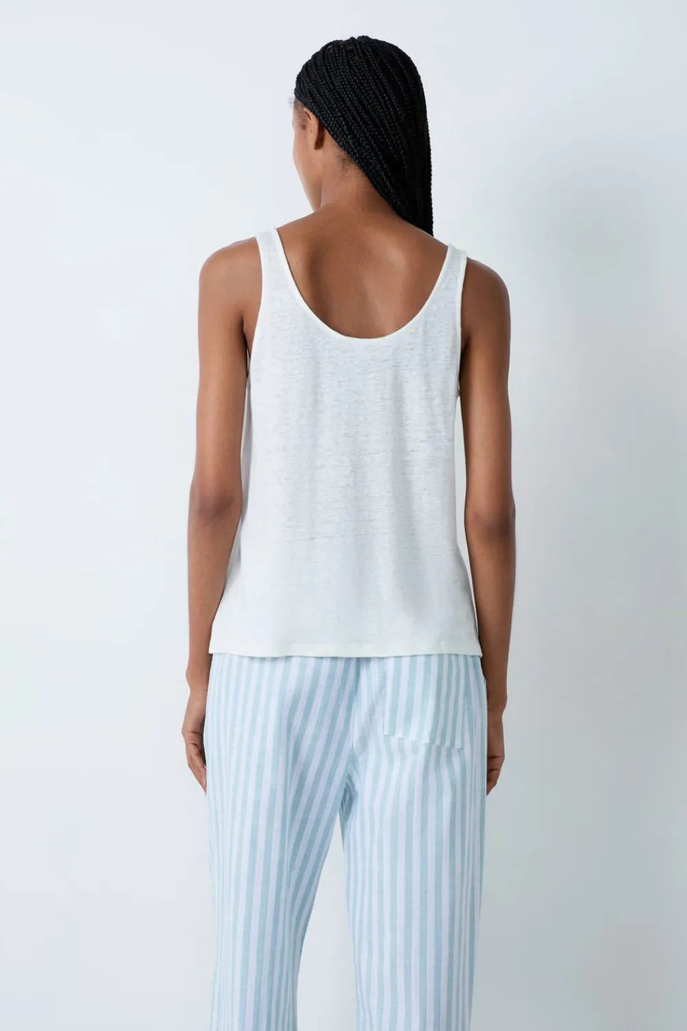 ETAM Camiseta de tirantes 100% lino CRUDO