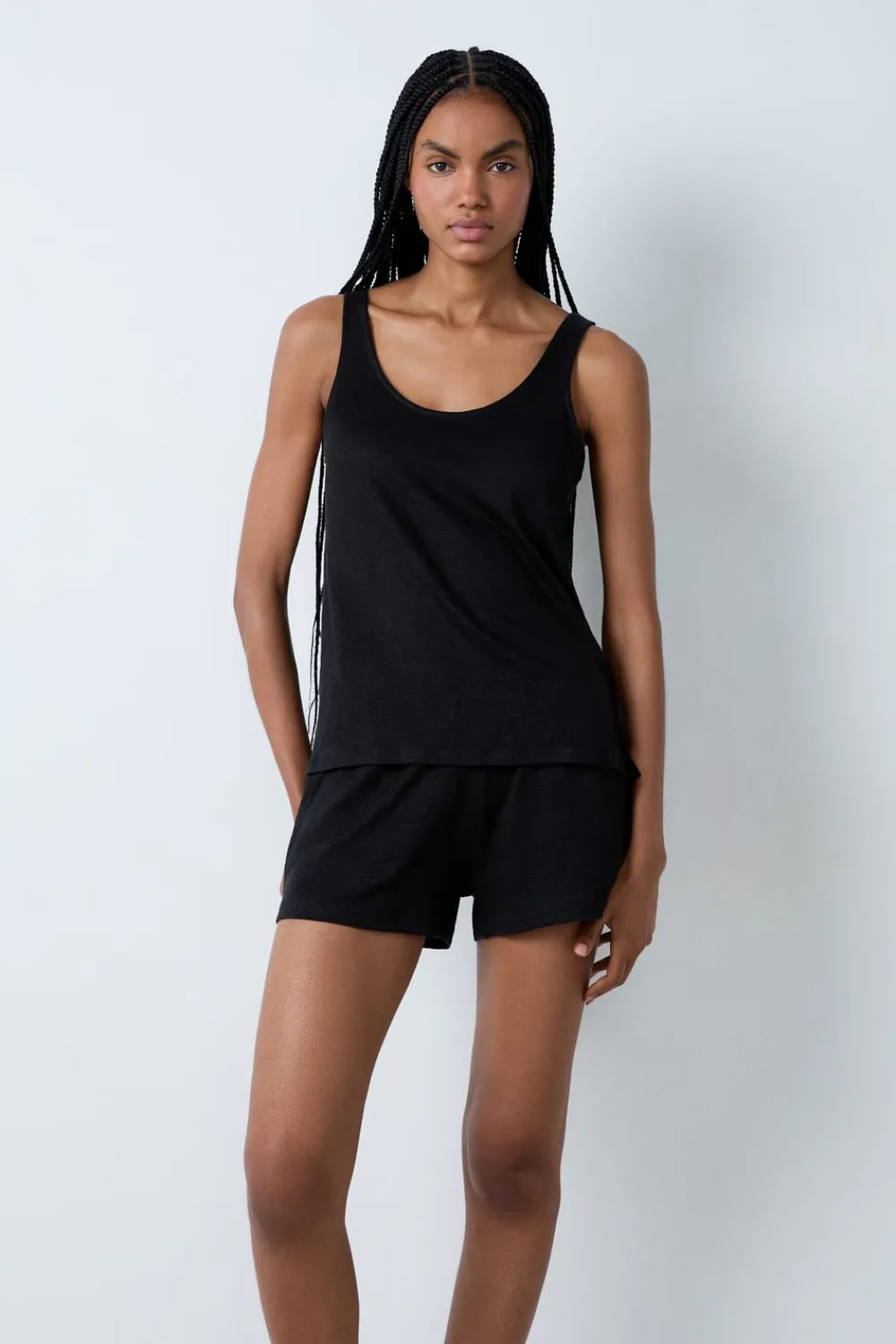 Discount ETAM Camiseta de tirantes 100% lino NEGRO