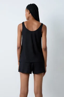 Discount ETAM Camiseta de tirantes 100% lino NEGRO
