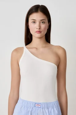 Best ETAM Camiseta de tirantes asimétrica de algodón BLANCO