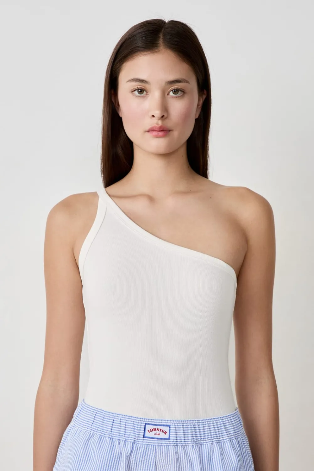 Best ETAM Camiseta de tirantes asimétrica de algodón BLANCO
