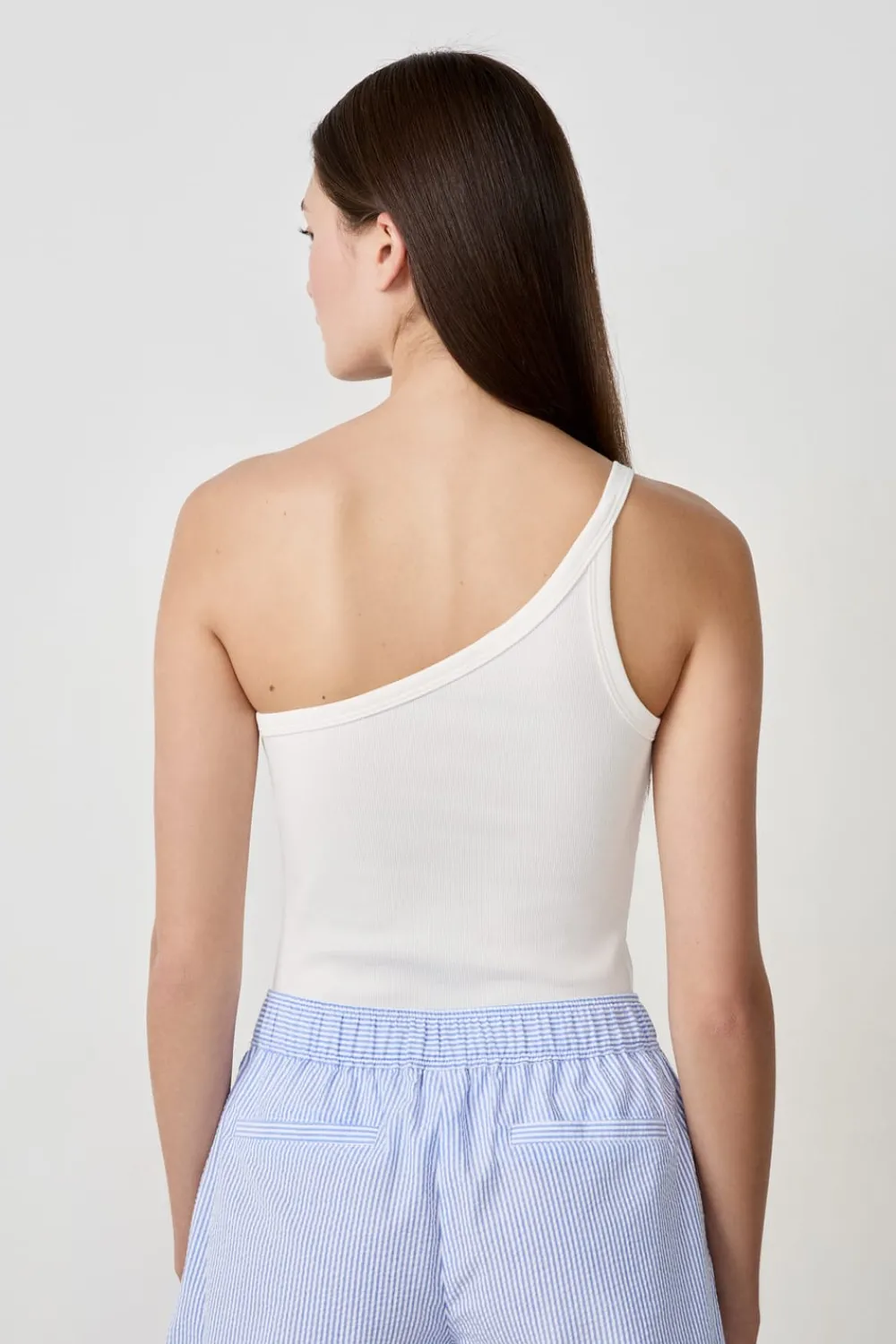 Best ETAM Camiseta de tirantes asimétrica de algodón BLANCO