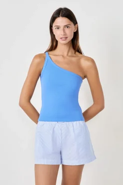 ETAM Camiseta de tirantes asimétrica de algodón AZUL CLARO