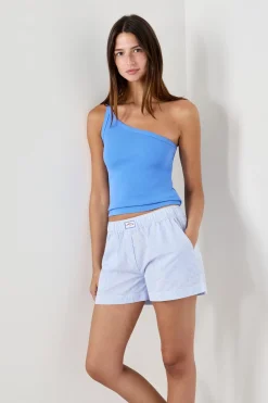 ETAM Camiseta de tirantes asimétrica de algodón AZUL CLARO