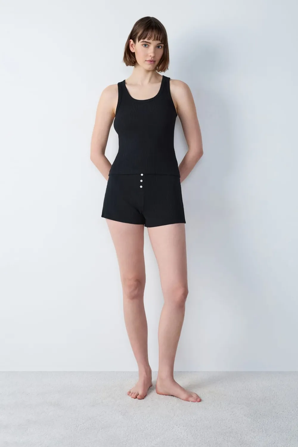 Online ETAM Camiseta de tirantes canalé NEGRO