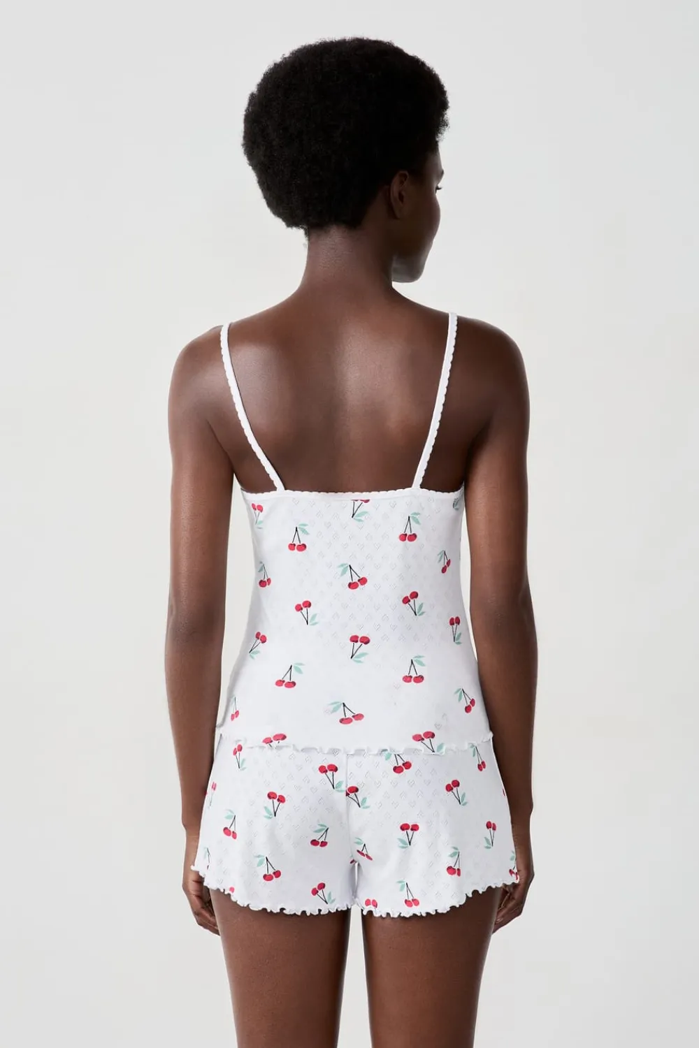 New ETAM Camiseta de tirantes de algodón con estampado de cerezas BLANCO