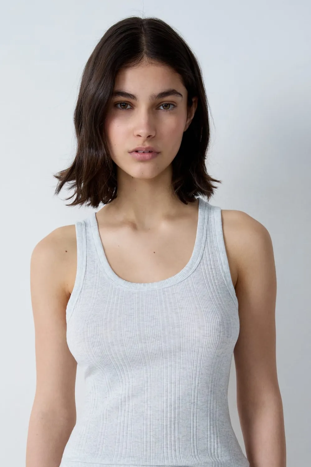 Sale ETAM Camiseta de tirantes de algodón acanalado GRIS