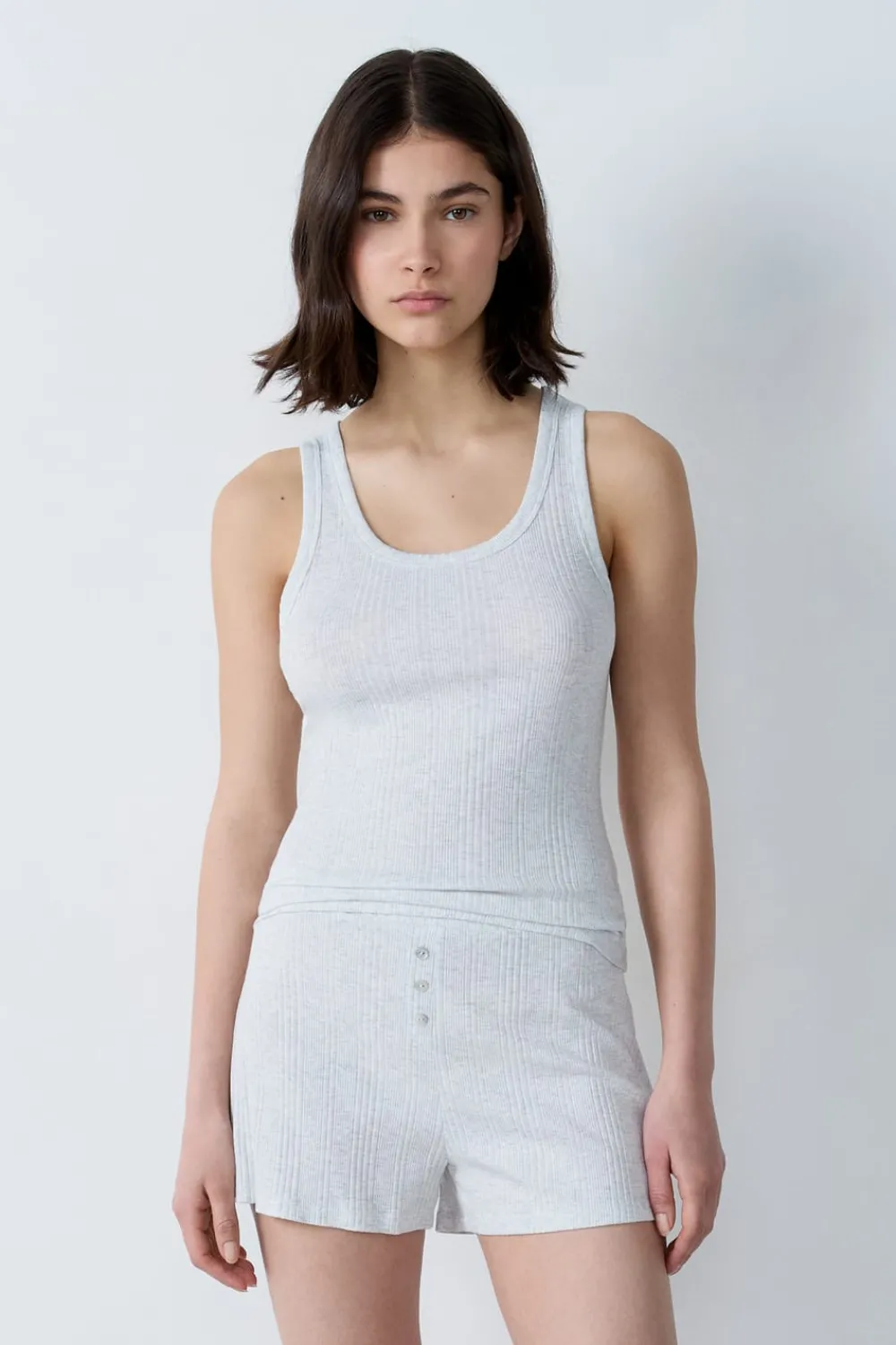 Sale ETAM Camiseta de tirantes de algodón acanalado GRIS