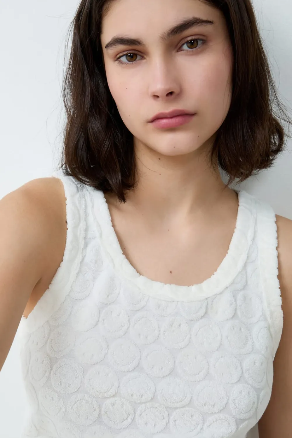 Outlet ETAM Camiseta de tirantes en rizo de algodón Smiley®ORIGINALS BLANCO