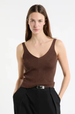 ETAM Camiseta sin mangas acanalada brillante MARRÓN