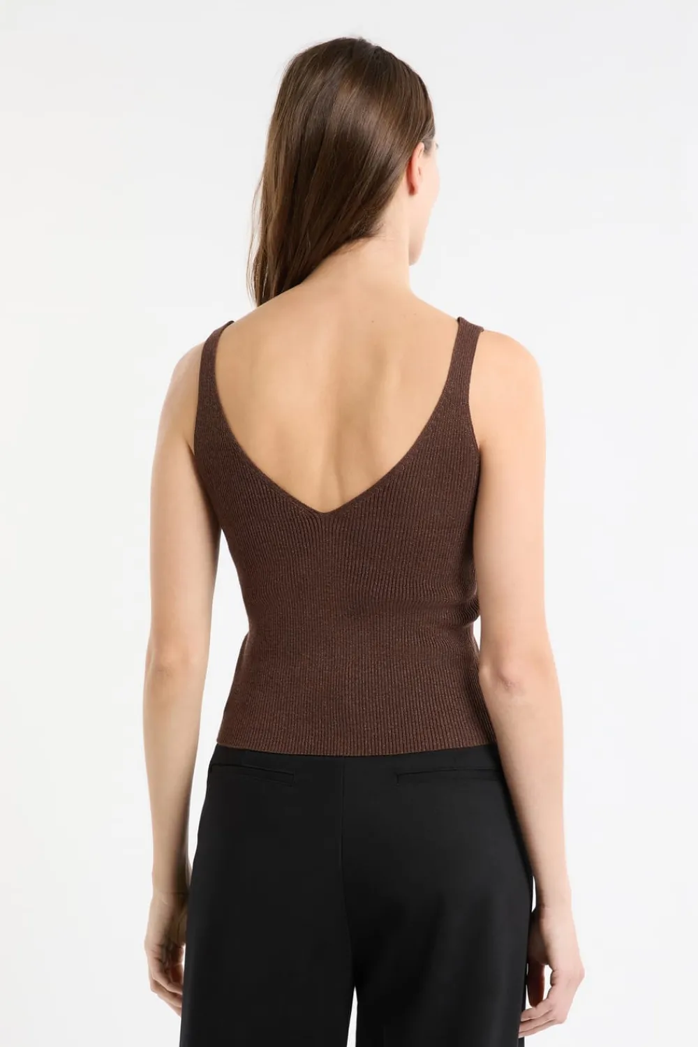 ETAM Camiseta sin mangas acanalada brillante MARRÓN