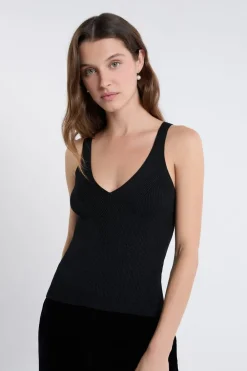 ETAM Camiseta sin mangas acanalada brillante NEGRO