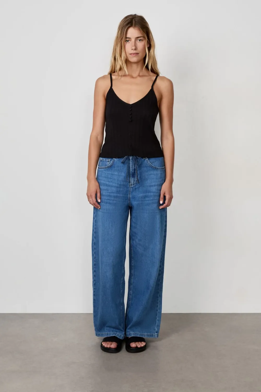 New ETAM Camiseta sin mangas de algodón con tirantes finos NEGRO