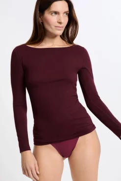 Hot ETAM Camiseta térmica con cuello barco BURDEOS GRANATE