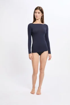 Outlet ETAM Camiseta térmica con cuello barco AZUL NOCHE