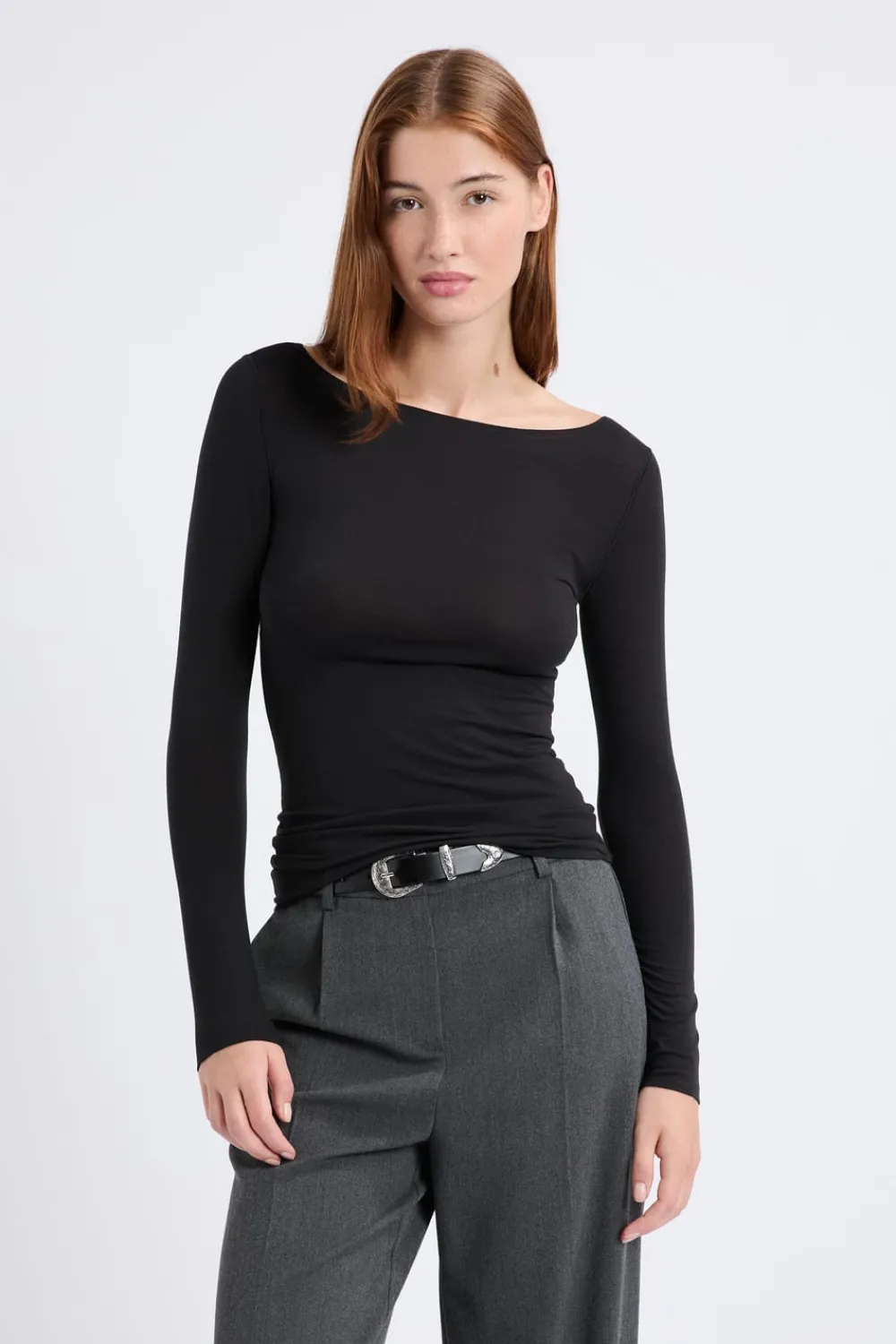 Clearance ETAM Camiseta térmica con cuello barco NEGRO