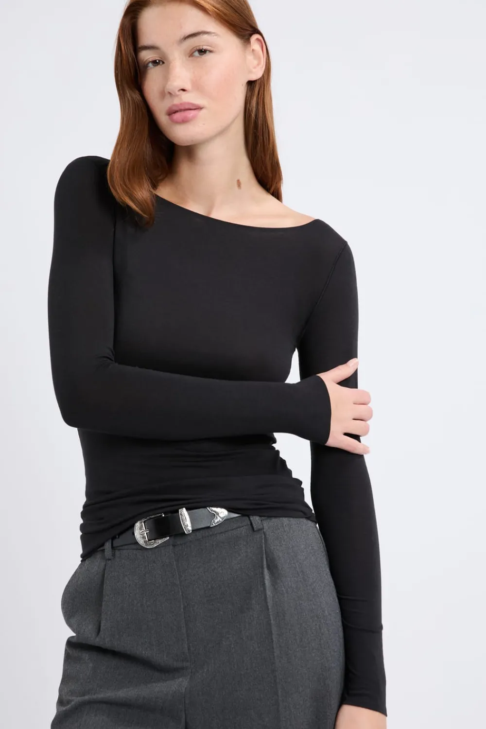 Clearance ETAM Camiseta térmica con cuello barco NEGRO