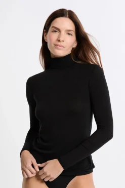 Clearance ETAM Camiseta térmica de cuello alto con cashmere NEGRO