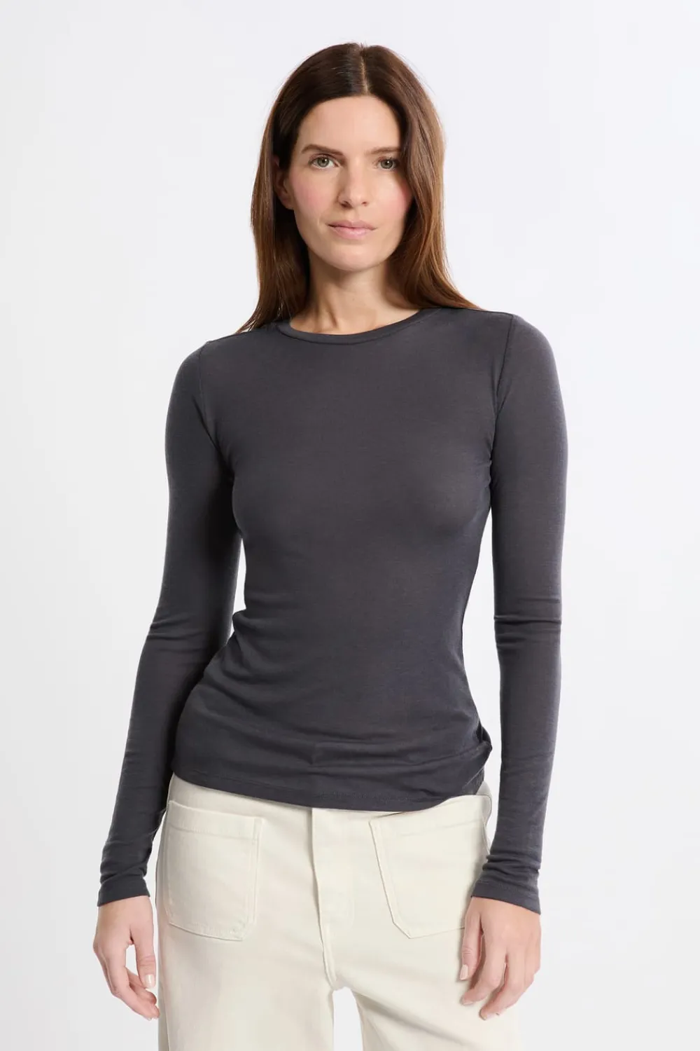 New ETAM Camiseta térmica de cuello redondo con lana ANTRACITA