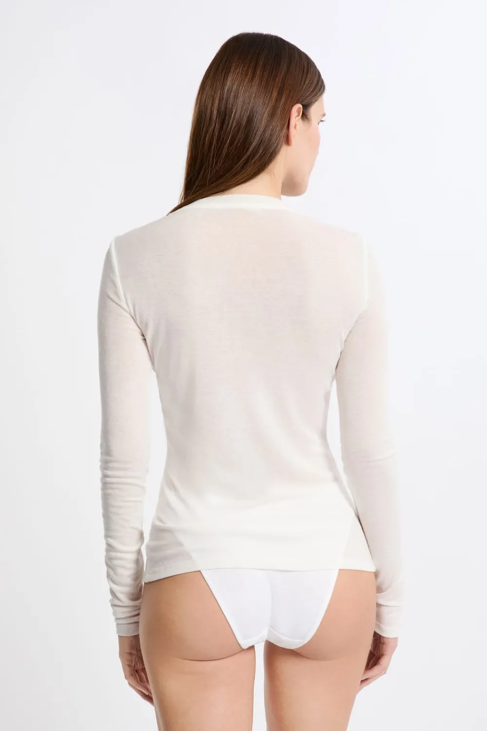 Best ETAM Camiseta térmica de cuello redondo con lana CRUDO