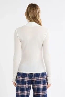 Best ETAM Camiseta térmica de cuello alto con lana CRUDO
