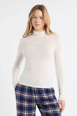 Best ETAM Camiseta térmica de cuello alto con lana CRUDO