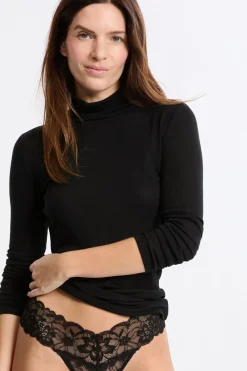 Clearance ETAM Camiseta térmica de cuello alto con lana NEGRO