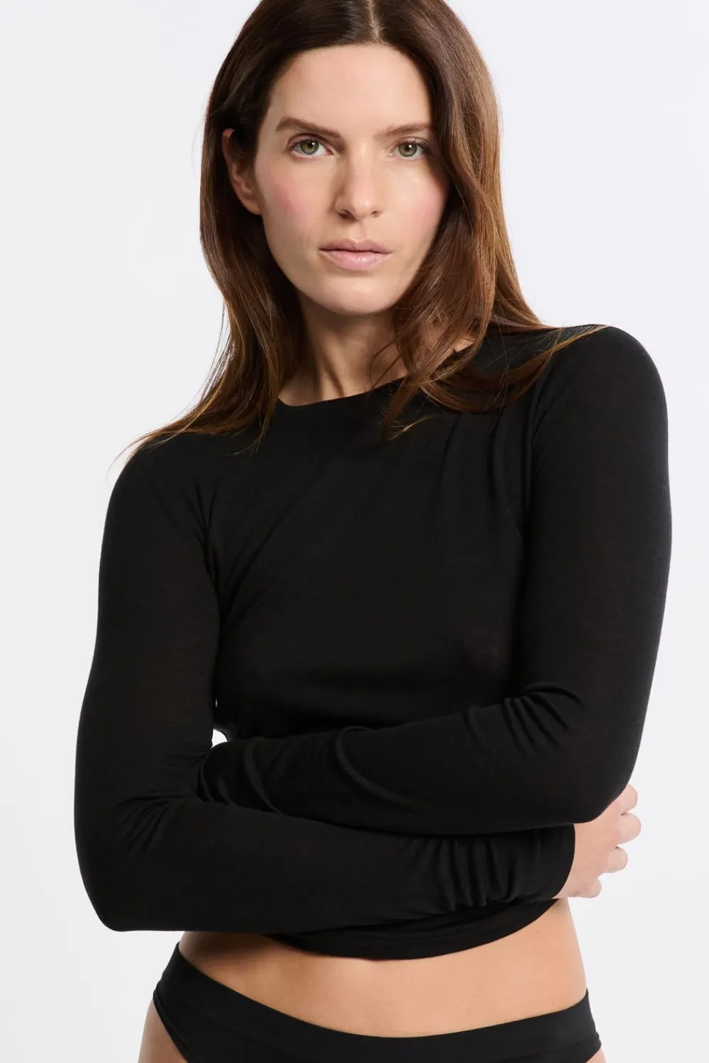 Online ETAM Camiseta térmica de cuello redondo con lana NEGRO
