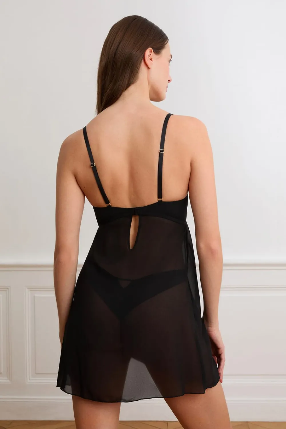 ETAM Camisón corto transparente con bordado NEGRO