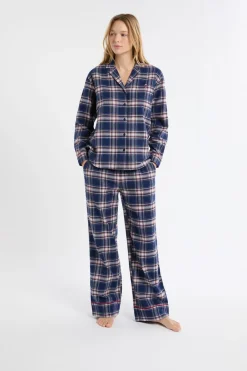Outlet ETAM Camisón de algodón a cuadros marino