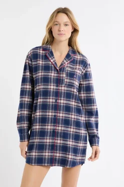 Clearance ETAM Camisón de algodón a cuadros marino