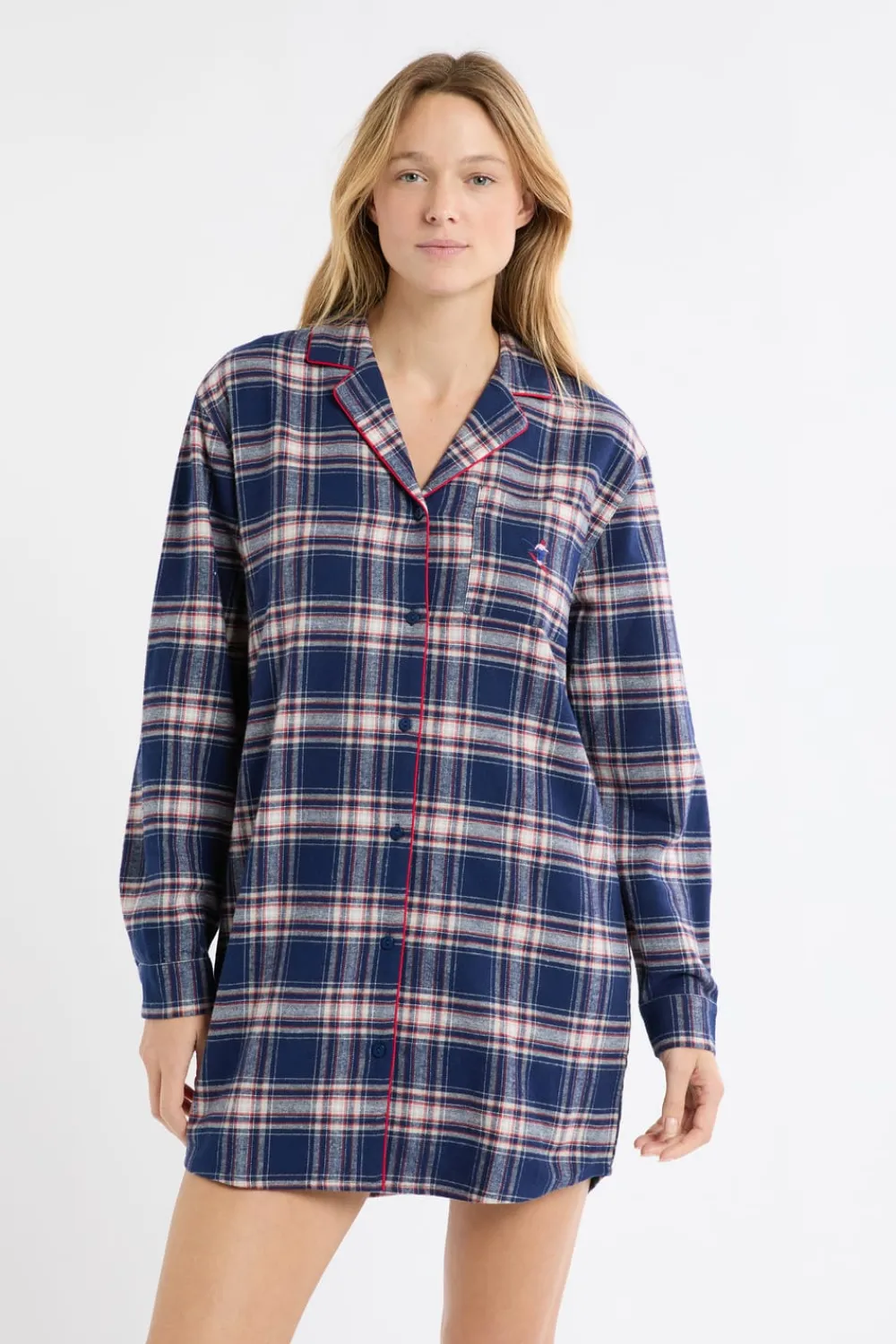 Clearance ETAM Camisón de algodón a cuadros marino
