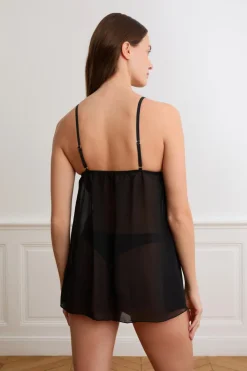 ETAM Camisón de encaje con volantes NEGRO