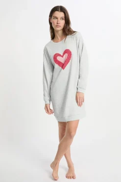 Discount ETAM Camisón de manga larga de algodón GRIS