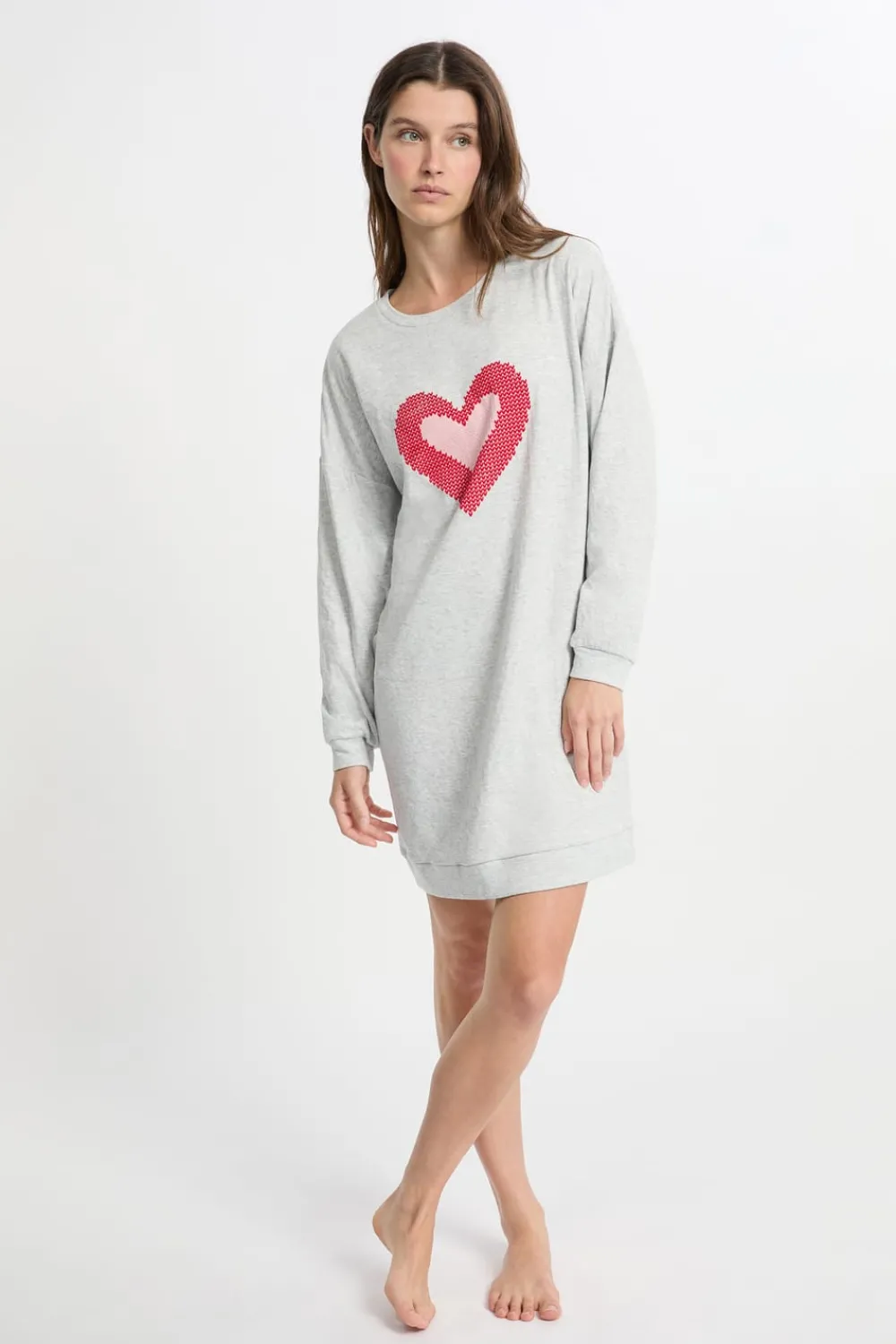 Discount ETAM Camisón de manga larga de algodón GRIS